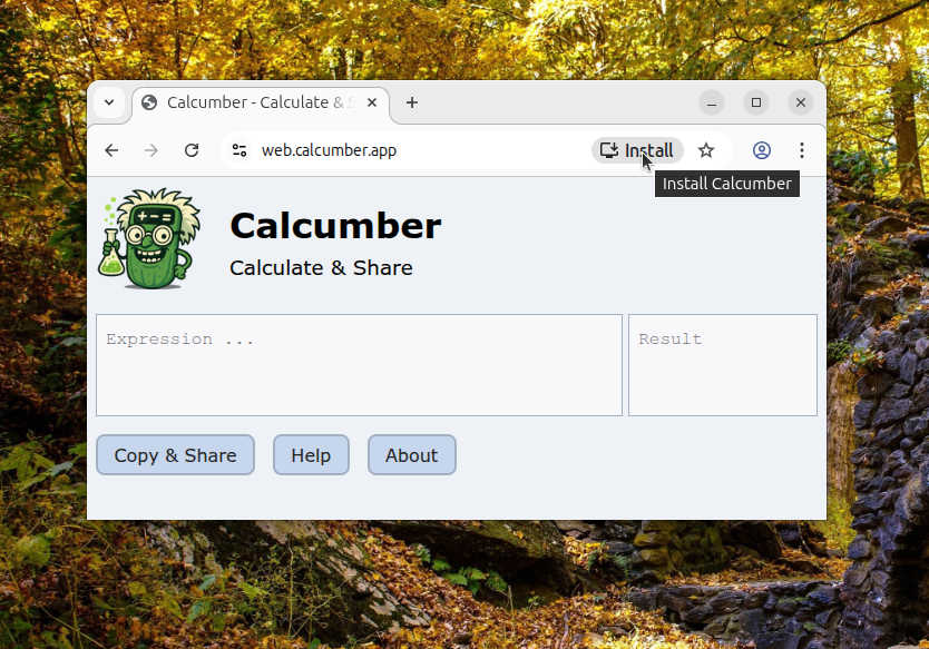 Installing Calcumber as a PWA using Chromium under Linux