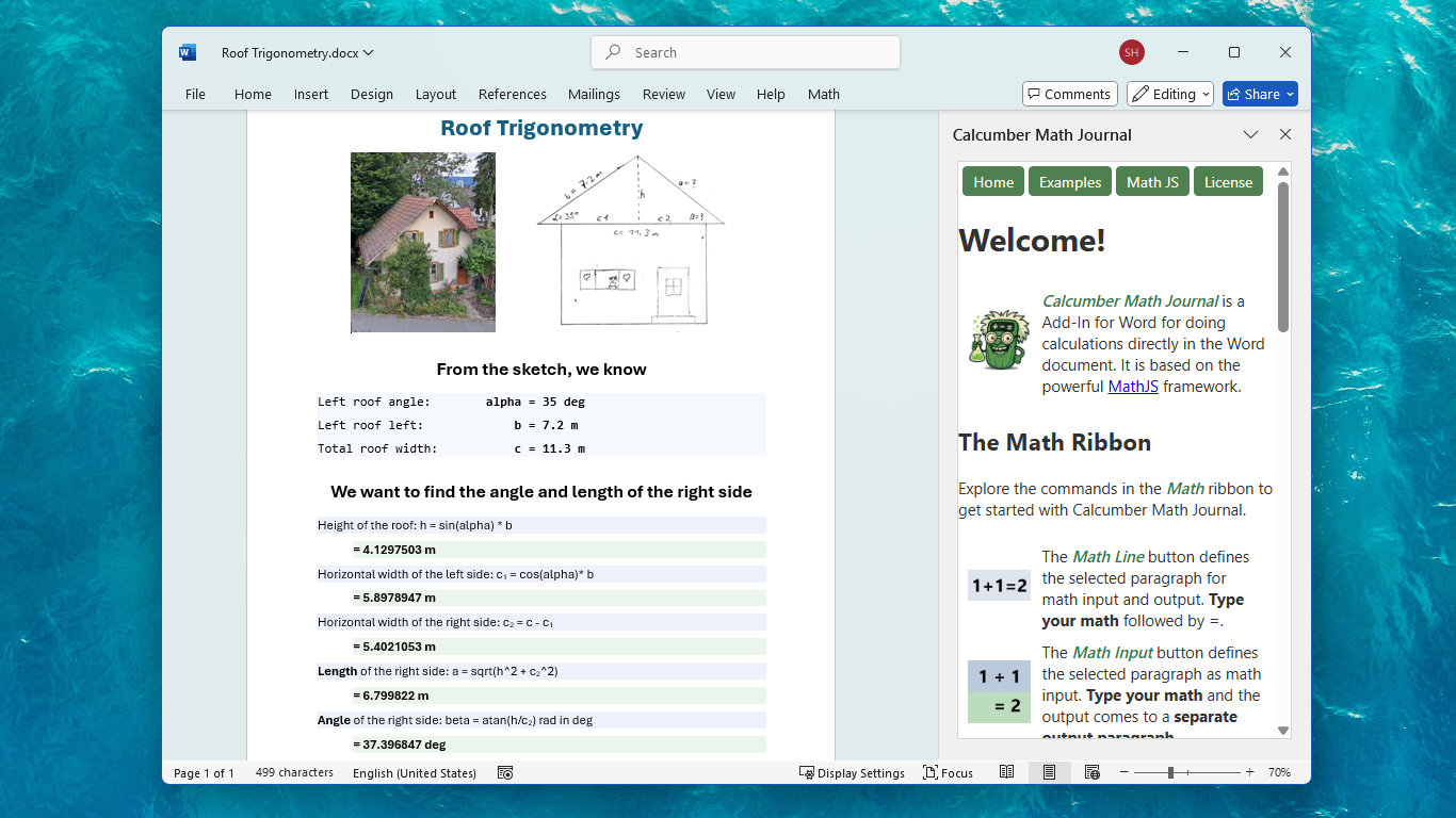 Screenshot of Calcumber Math Journal